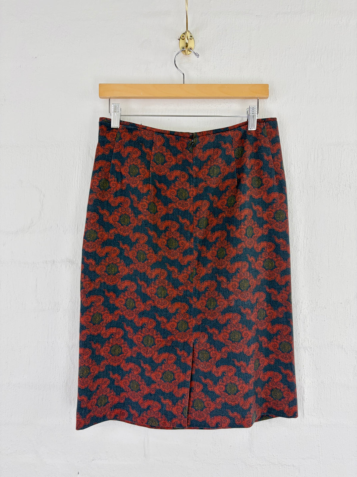 Dries van Noten Red & Navy Patterned Wool Skirt - AU8/10