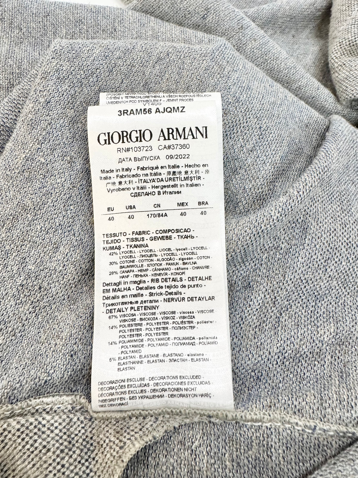 Giorgio Armani Grey Monogram T-Shirt - AU10