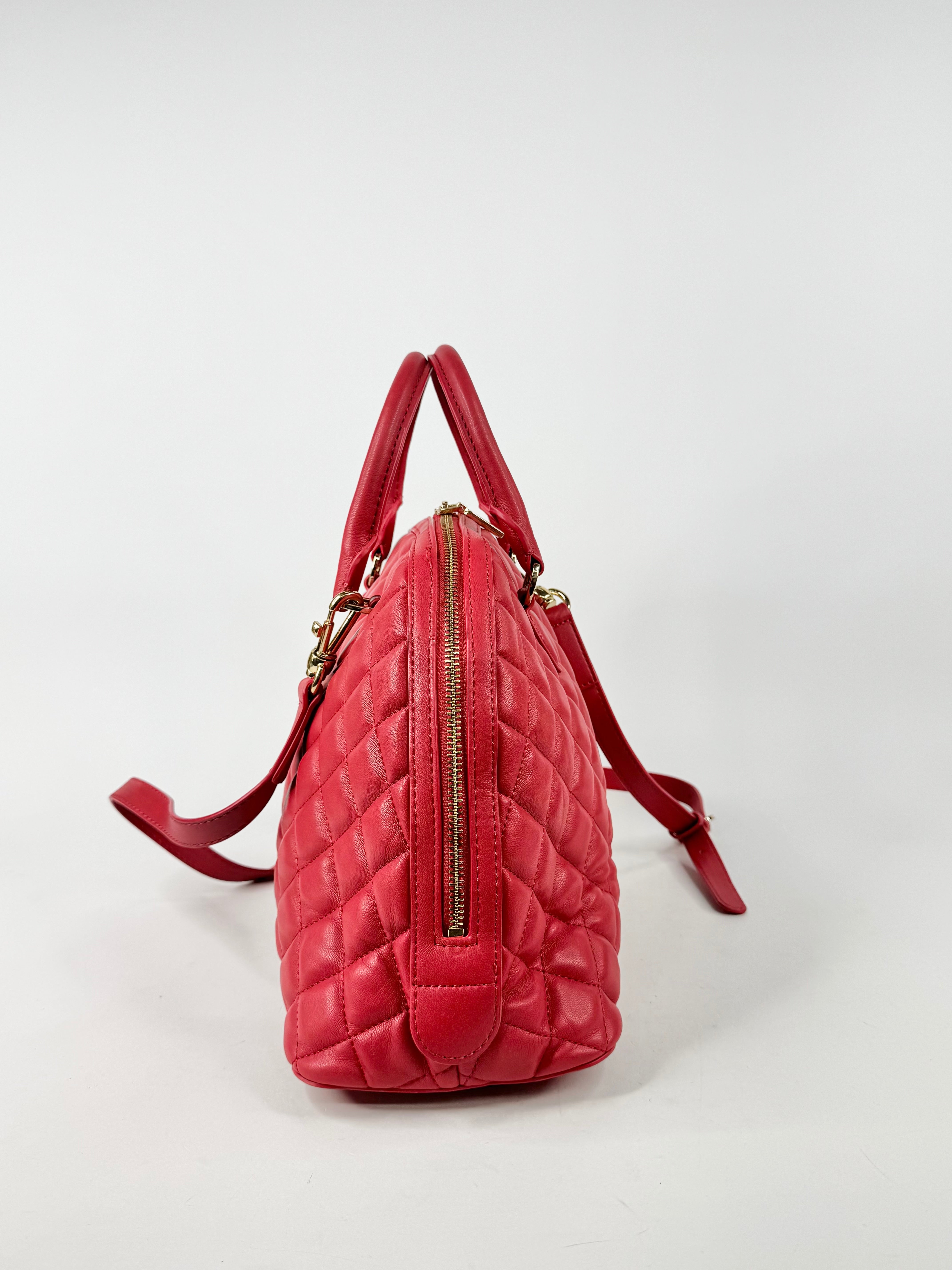 Love Moschino Strawberry Red Quilted Bowling Bag