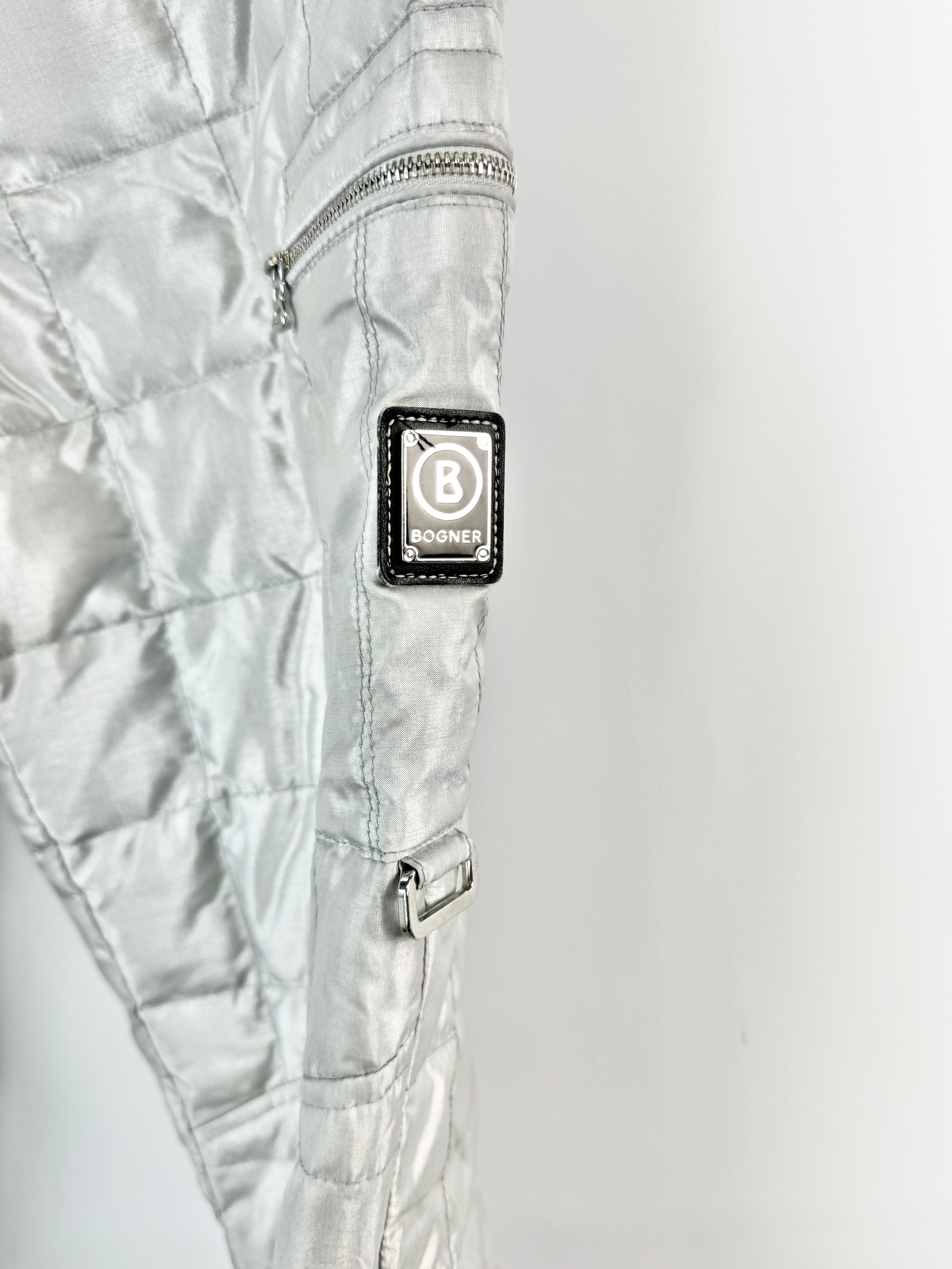 Bogner Metallic Silver Grid Quilted Slacks - AU10
