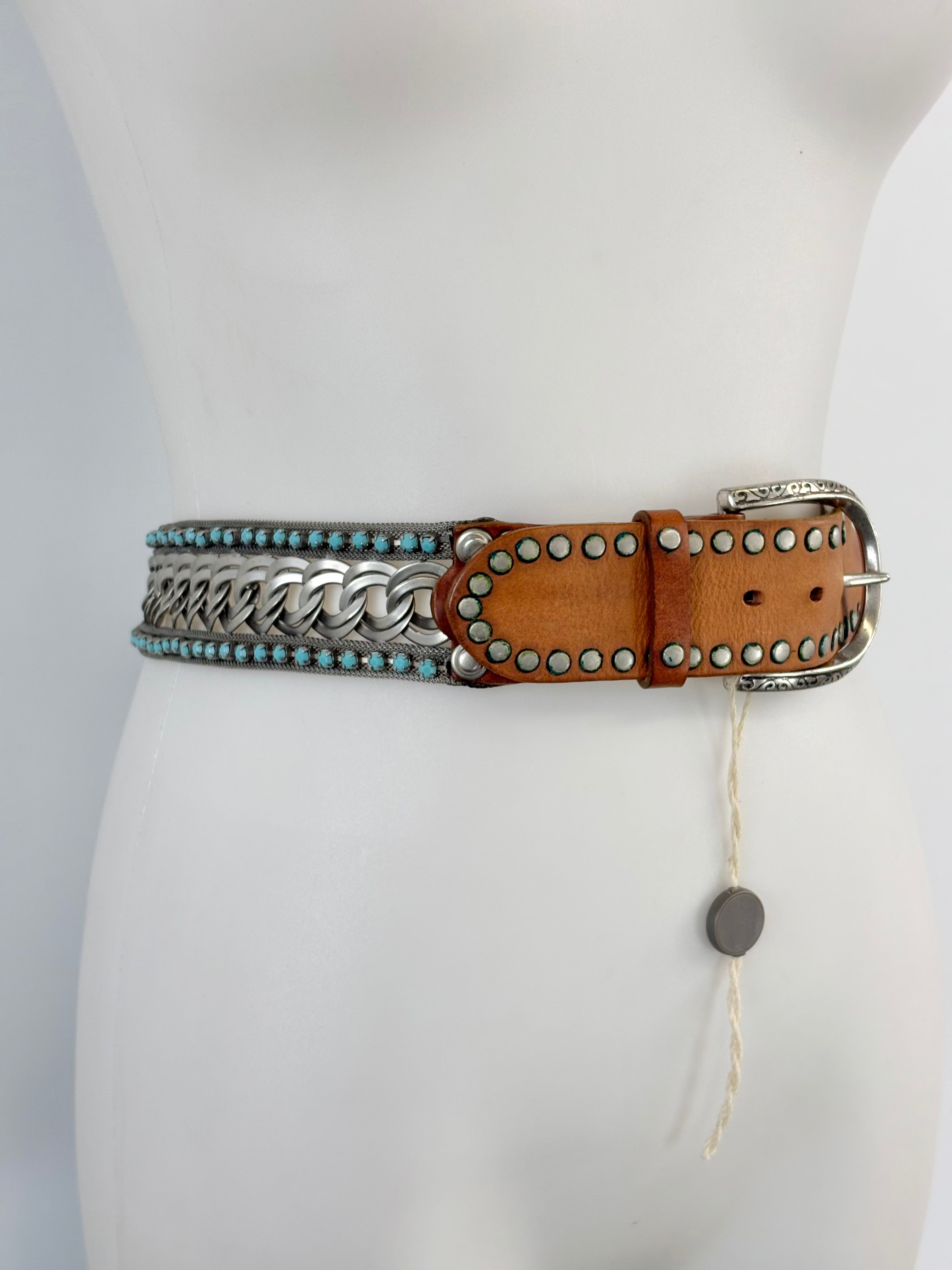 Vintage Nanni Leather & Brass Shingled Belt