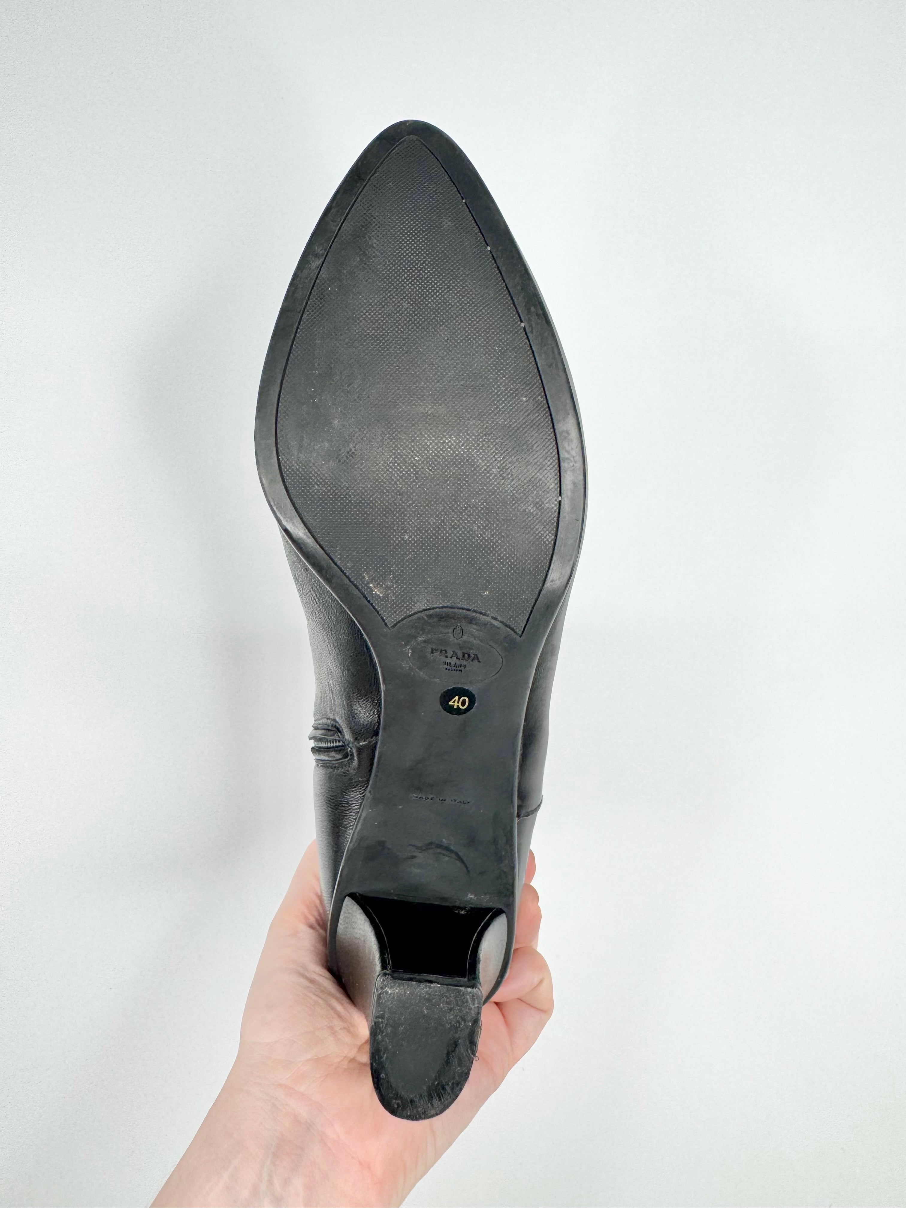 Prada Black Smooth Leather Zippered Ankle Boots - EU40