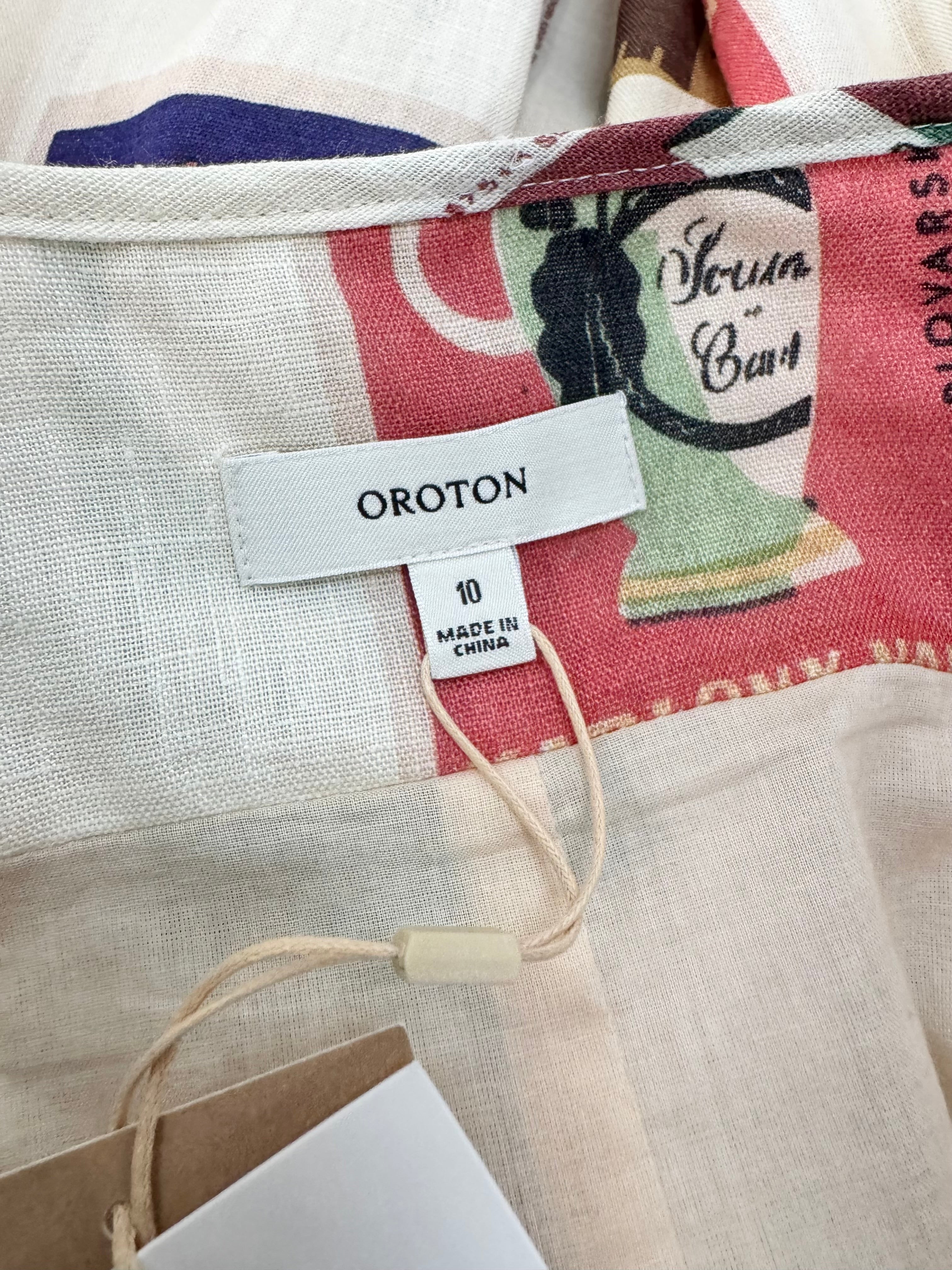 Oroton Biege 'Matchbox Print' Linen Skirt NWT - AU10