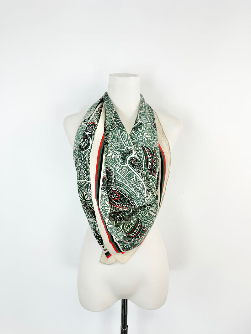 Vintage Jaeger Cream & Green Paisley Patterned Scarf