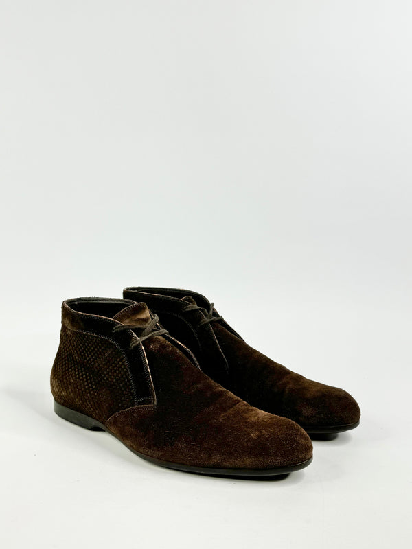 Louis Vuitton Brown Suede Damier Ankle Boots - 9