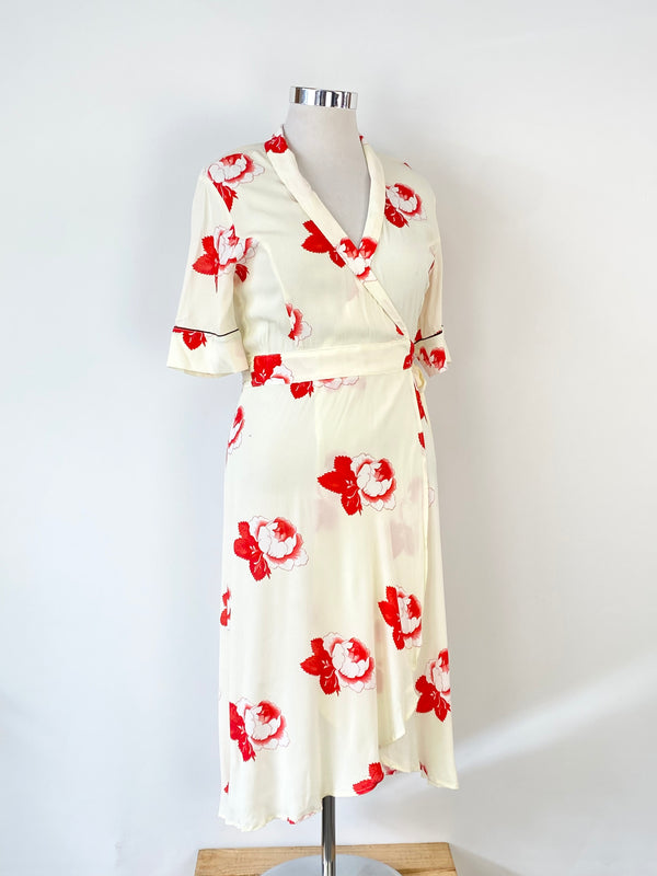 Ganni Cream Wrap Floral Dress - AU10