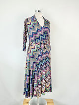 Sacha Drake Blue & Pink Chevron Pattern Wrap Dress - AU10