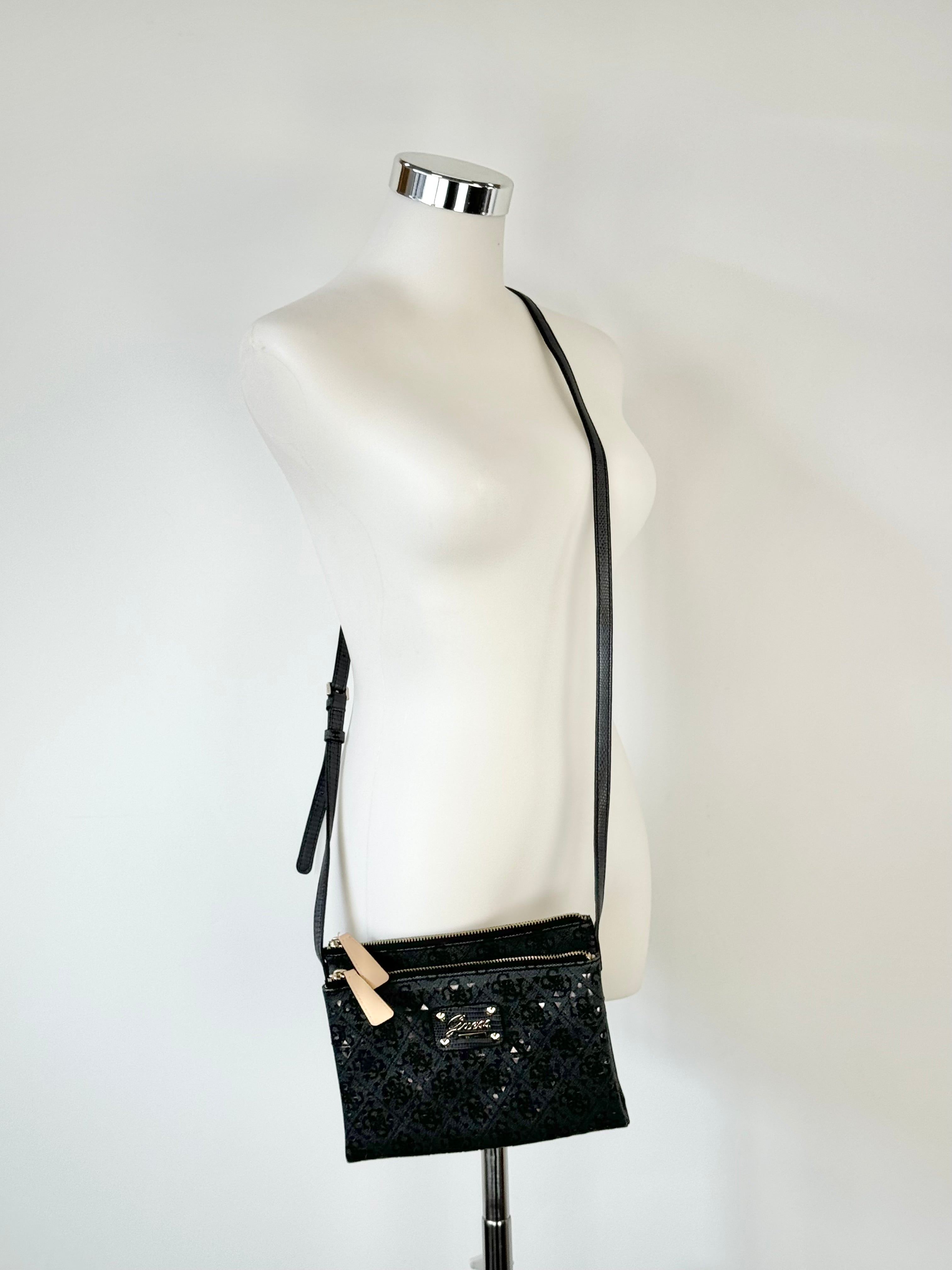 Guess Lazer Cut Grey & Silver Cross Body Bag