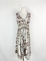 Johnny Was Ice Blue Floral Silk Slip Dress - AU10