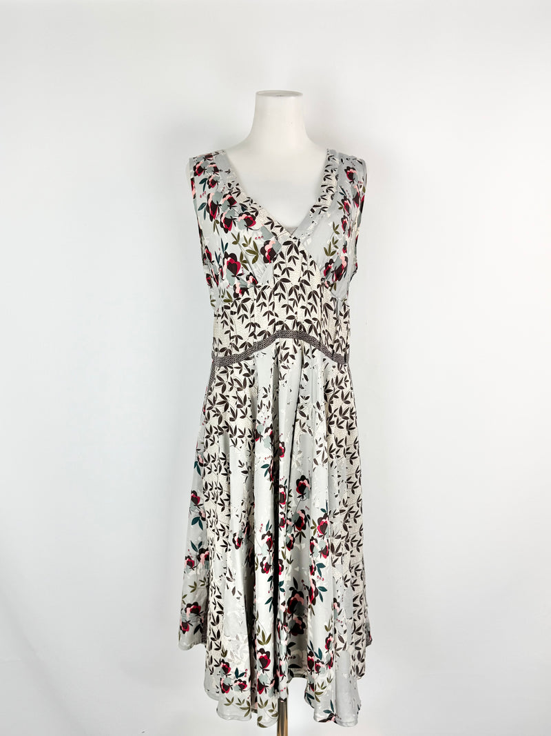 Johnny Was Ice Blue Floral Silk Slip Dress - AU10