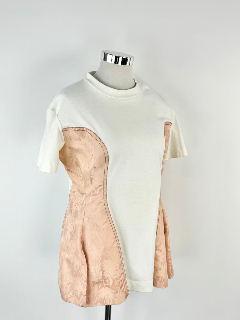 Marni White and Peach Cotton & Silk Panel T-Shirt - AU12