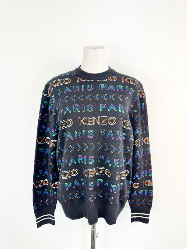 Kenzo Black Rainbow Logo Knitted Sweater - M