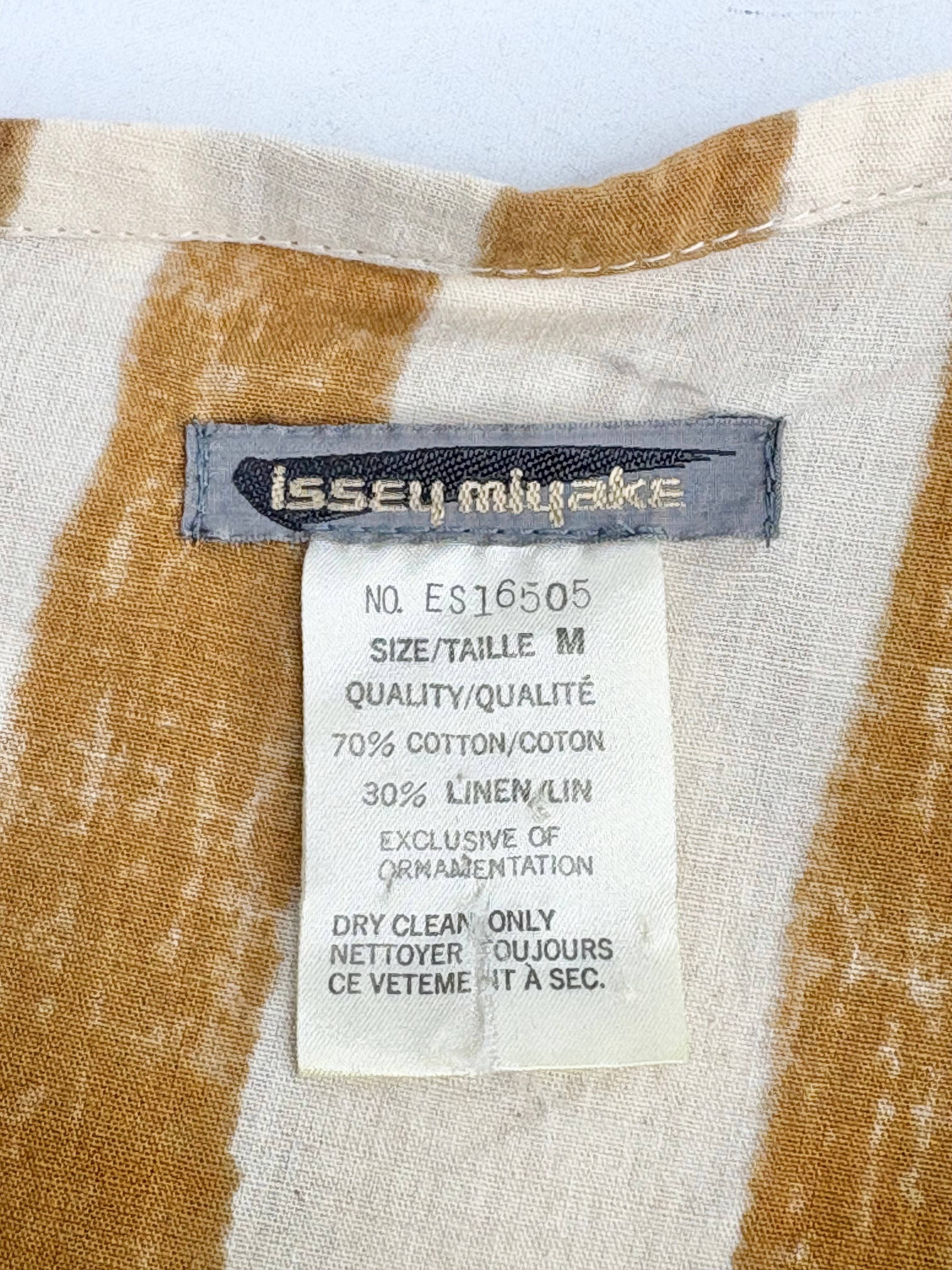 Vintage 80s Issey Miyake Beige Striped Boxy-Fit Top - M