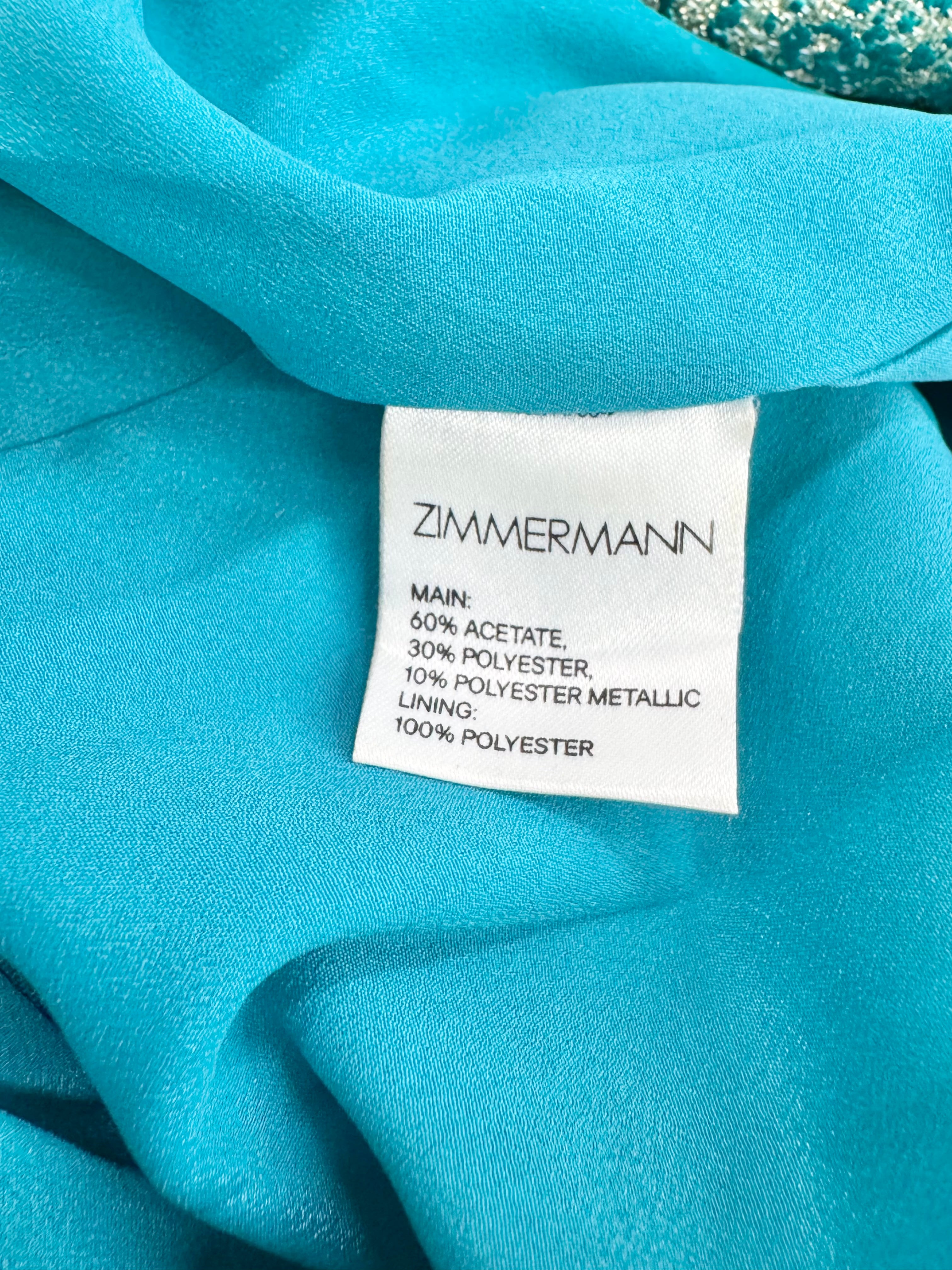 Zimmermann Gold & Turquoise Jacquard Cocktail Dress - AU8