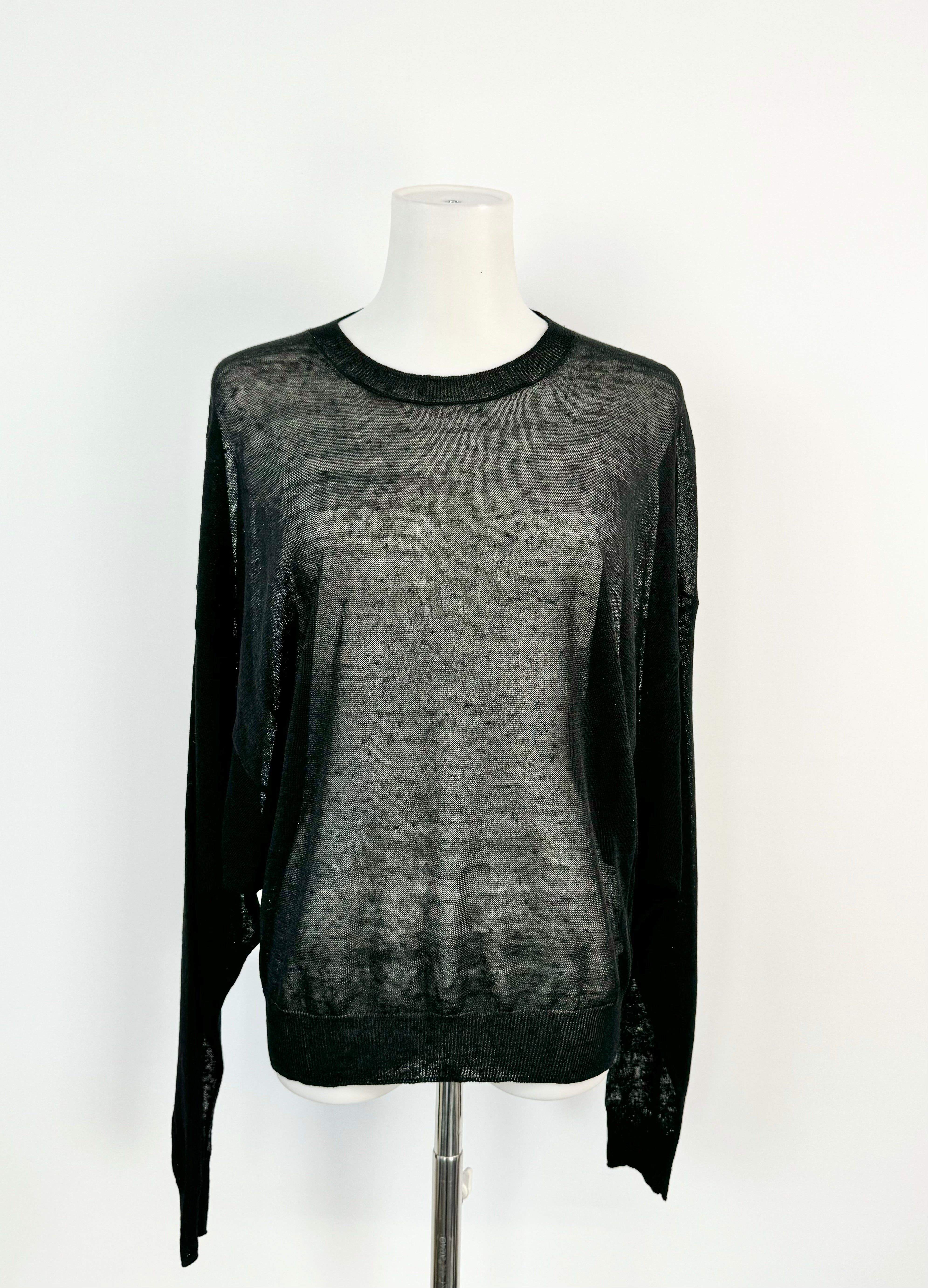 IRO Sheer Black Linen Knit 'Eugenie' Top - AU8