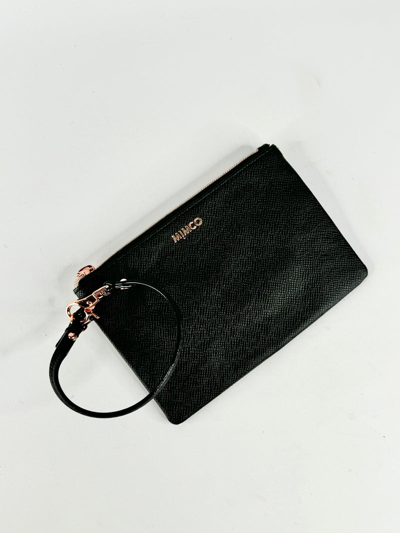 Mimco Black & Rose Gold Wristlet