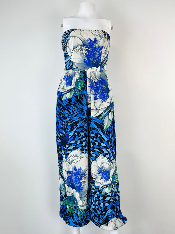 Scanlan Theodore Blue & White Floral Strapless Jumpsuit - AU6