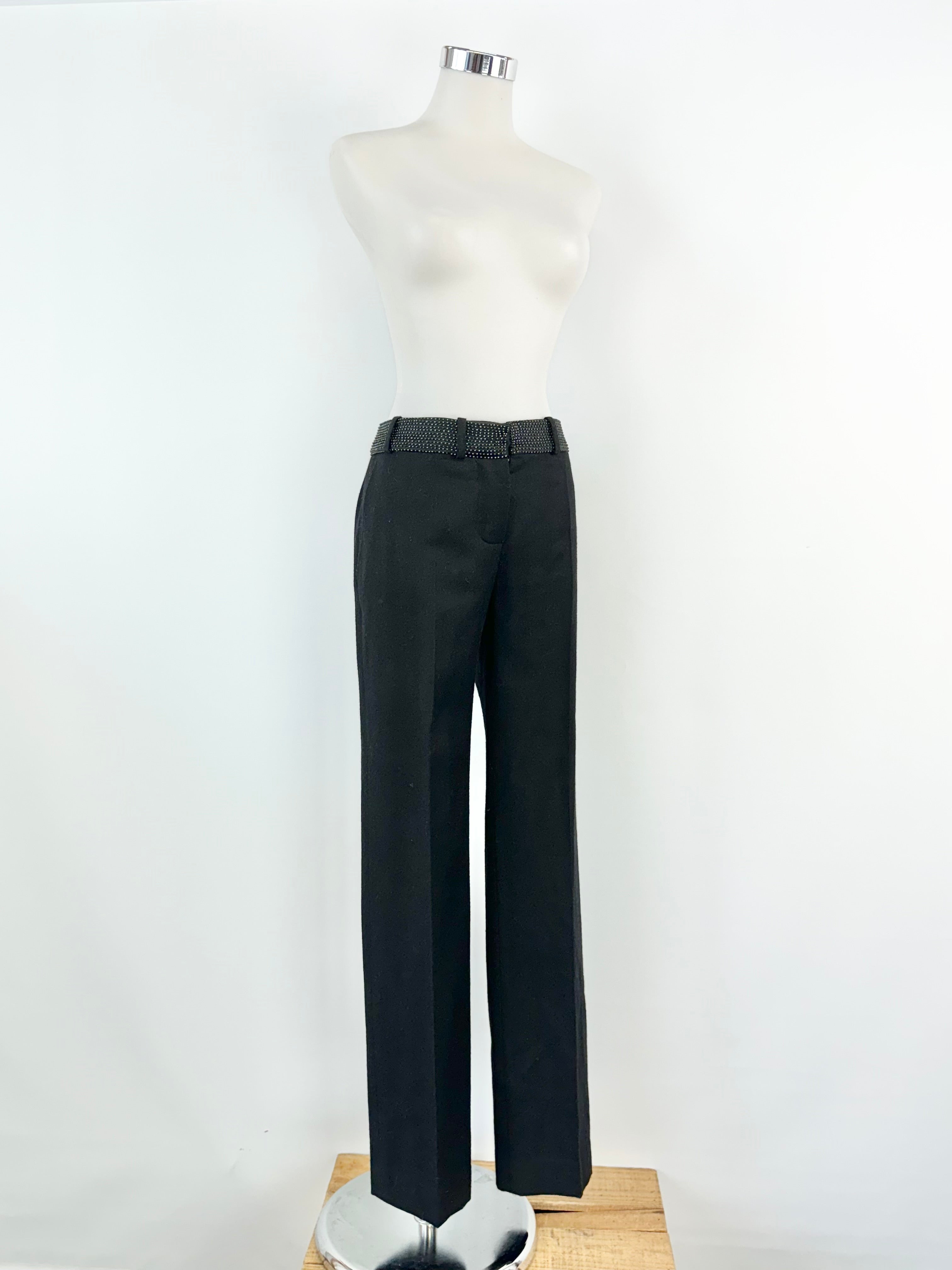 Chloe Black Wool Beaded Waist Slacks - AU10