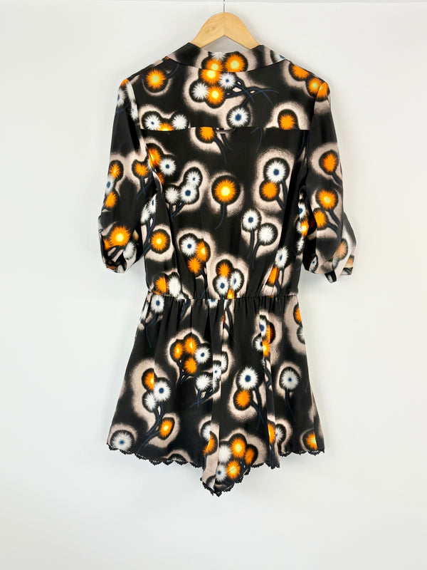 Jason Wu Black & Orange Lace-Trimmed Silk Satin Playsuit - AU8