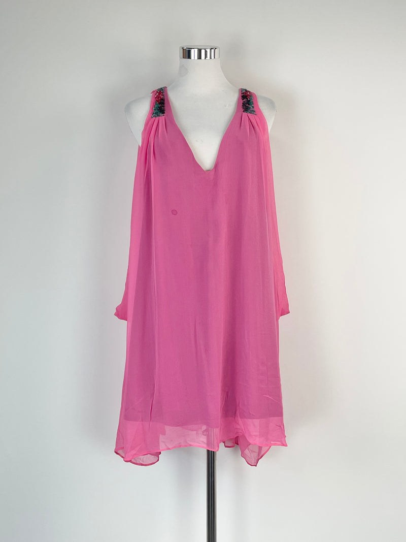 Diane von Furstenberg Magenta Sequined Sheer Silk Drape Dress - AU10
