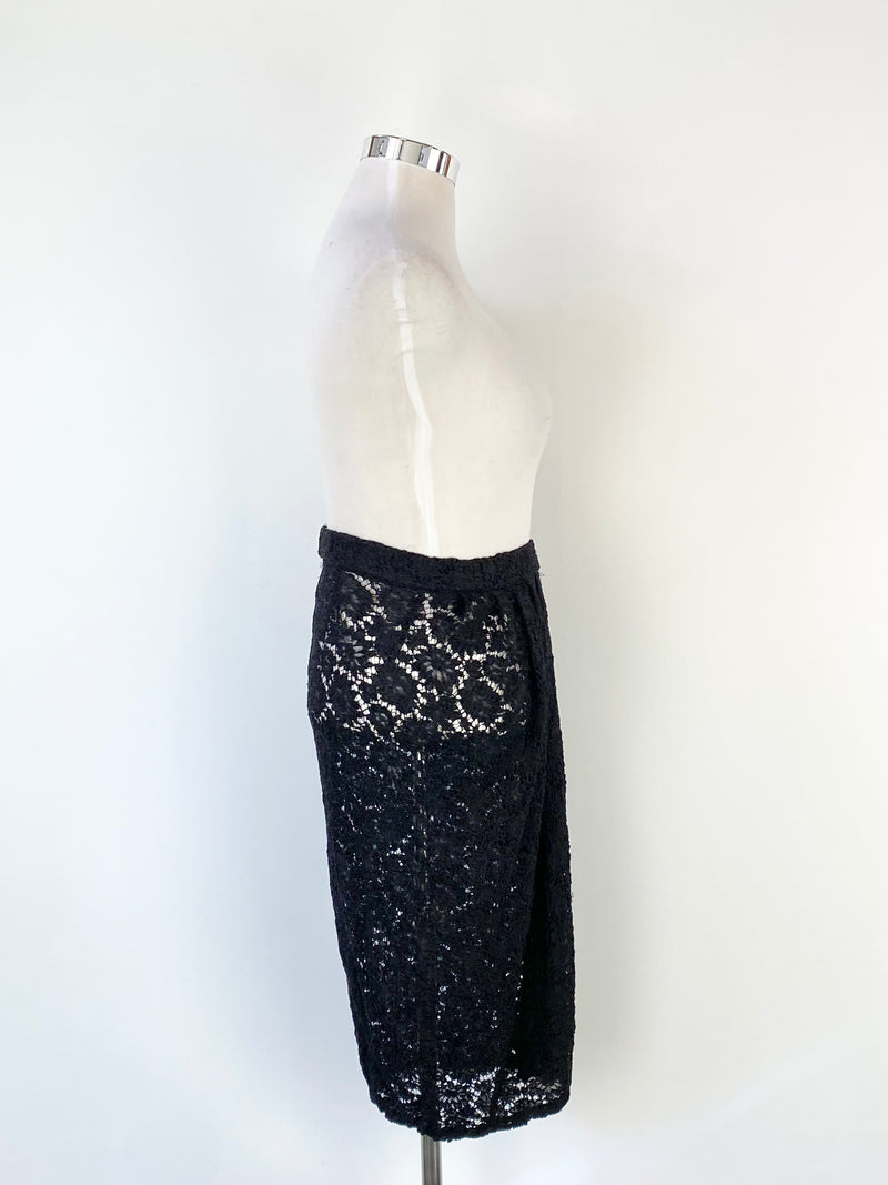 Vintage Donna Karen New York Black Lace Pencil Skirt - AU10