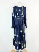 Once/Was 'Grove Embroidered Linen & Viscose Pleat Sleeve Maxi' NWT - AU8
