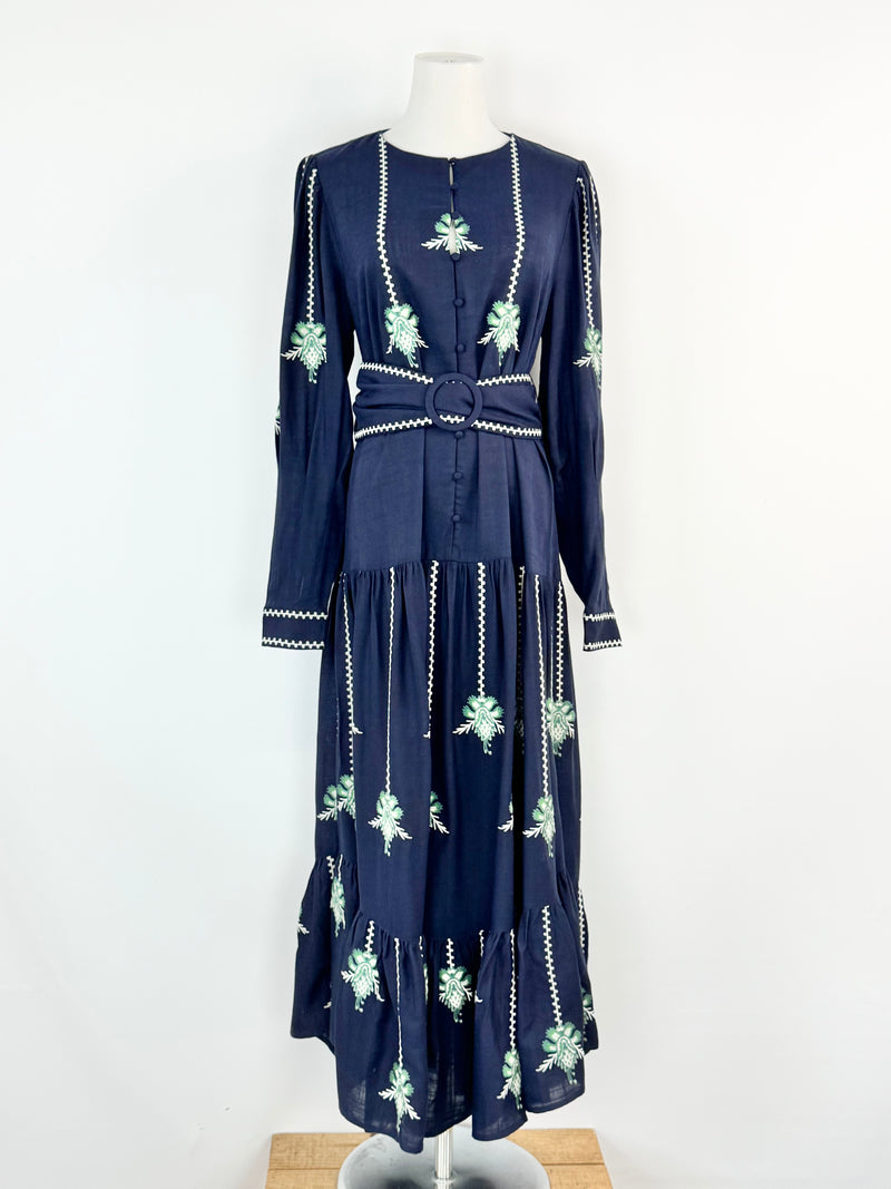 Once/Was 'Grove Embroidered Linen & Viscose Pleat Sleeve Maxi' NWT - AU8