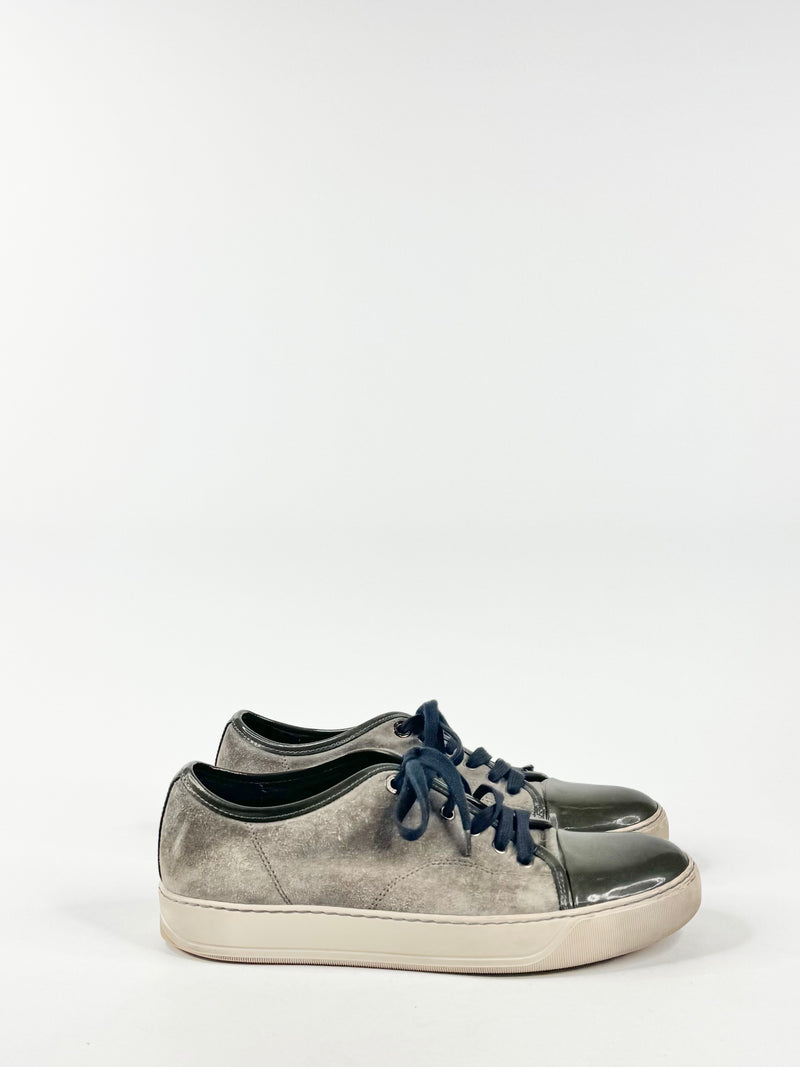 Lanvin Suede & Patent Leather Ash & Olive Sneakers - US8