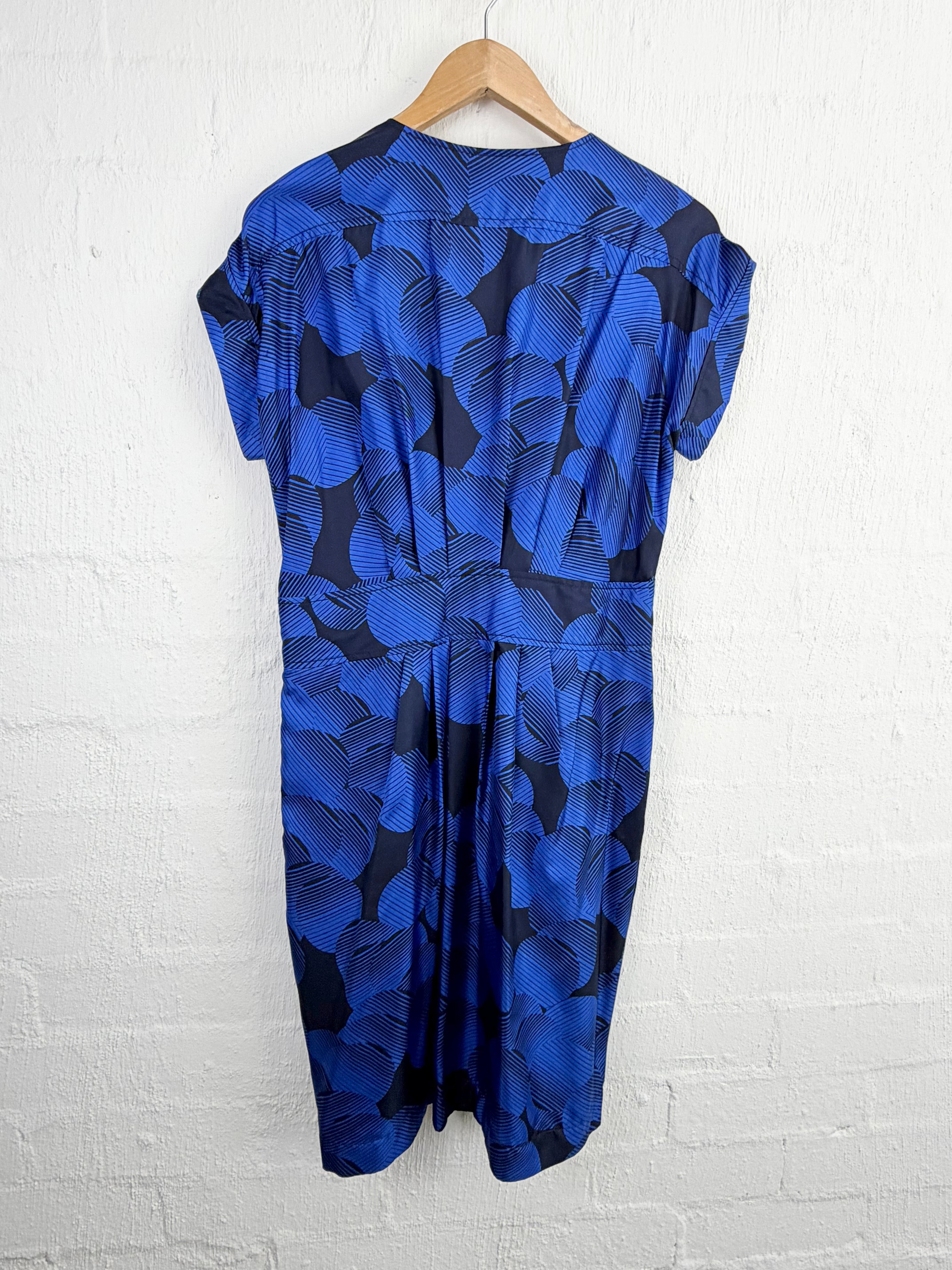 Farhi by Nichole Farhi Electric Blue & Black Patterned Silk Dress - AU14