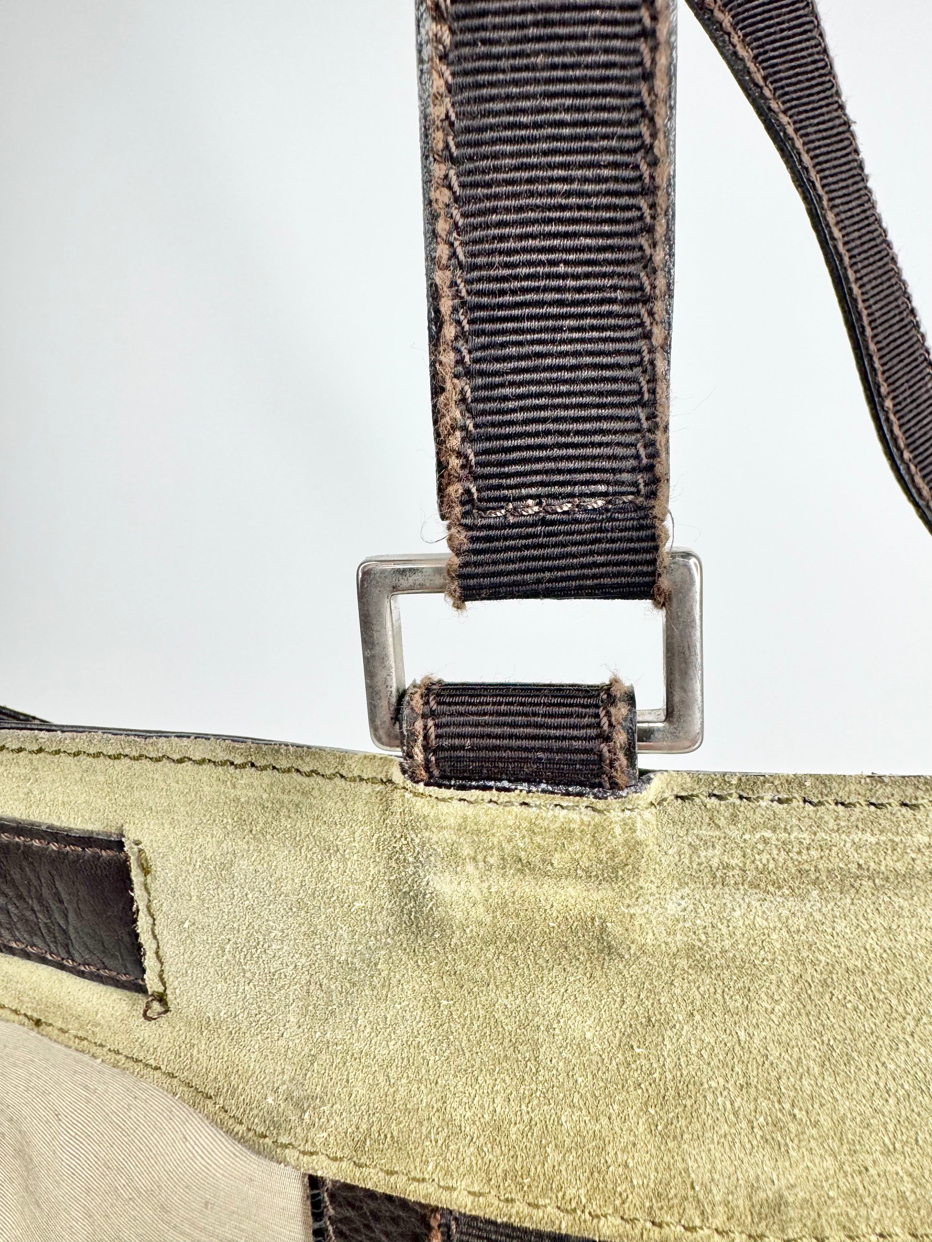 Vintage Max Mara Khaki Leather & Fabric Tote