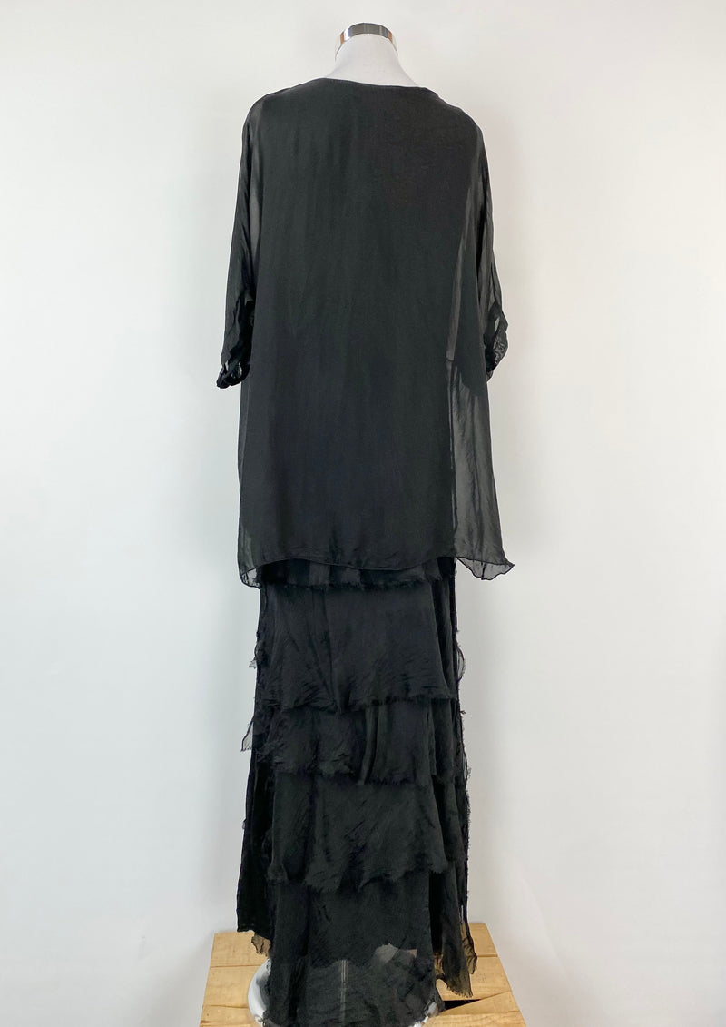 Donna Donna Black 'Maree' Silk Layered Maxi Dress NWT - AU8/10