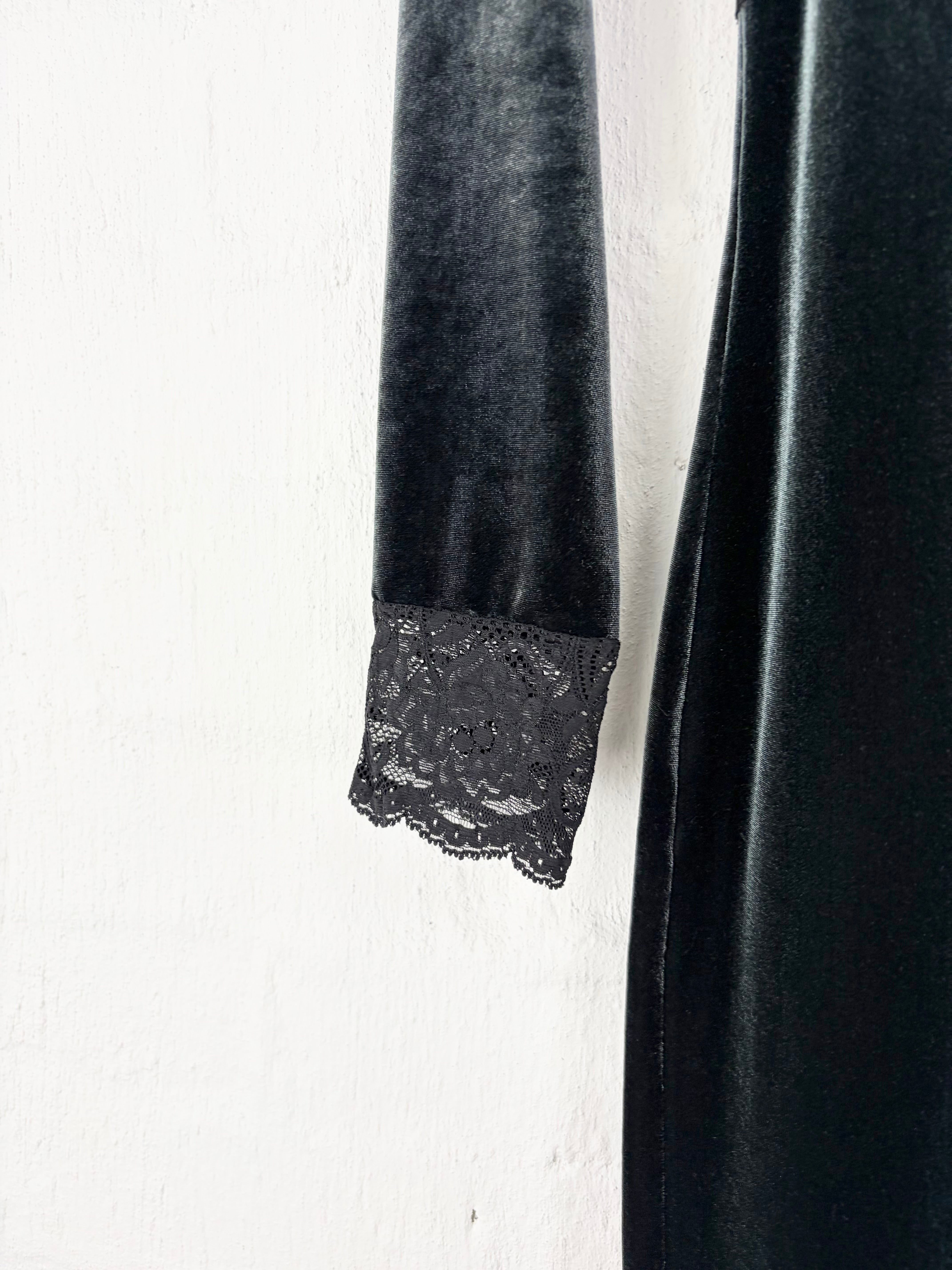 Gerry Shaw Pine Green & Black Lace & Velvet Maxi Dress - AU10