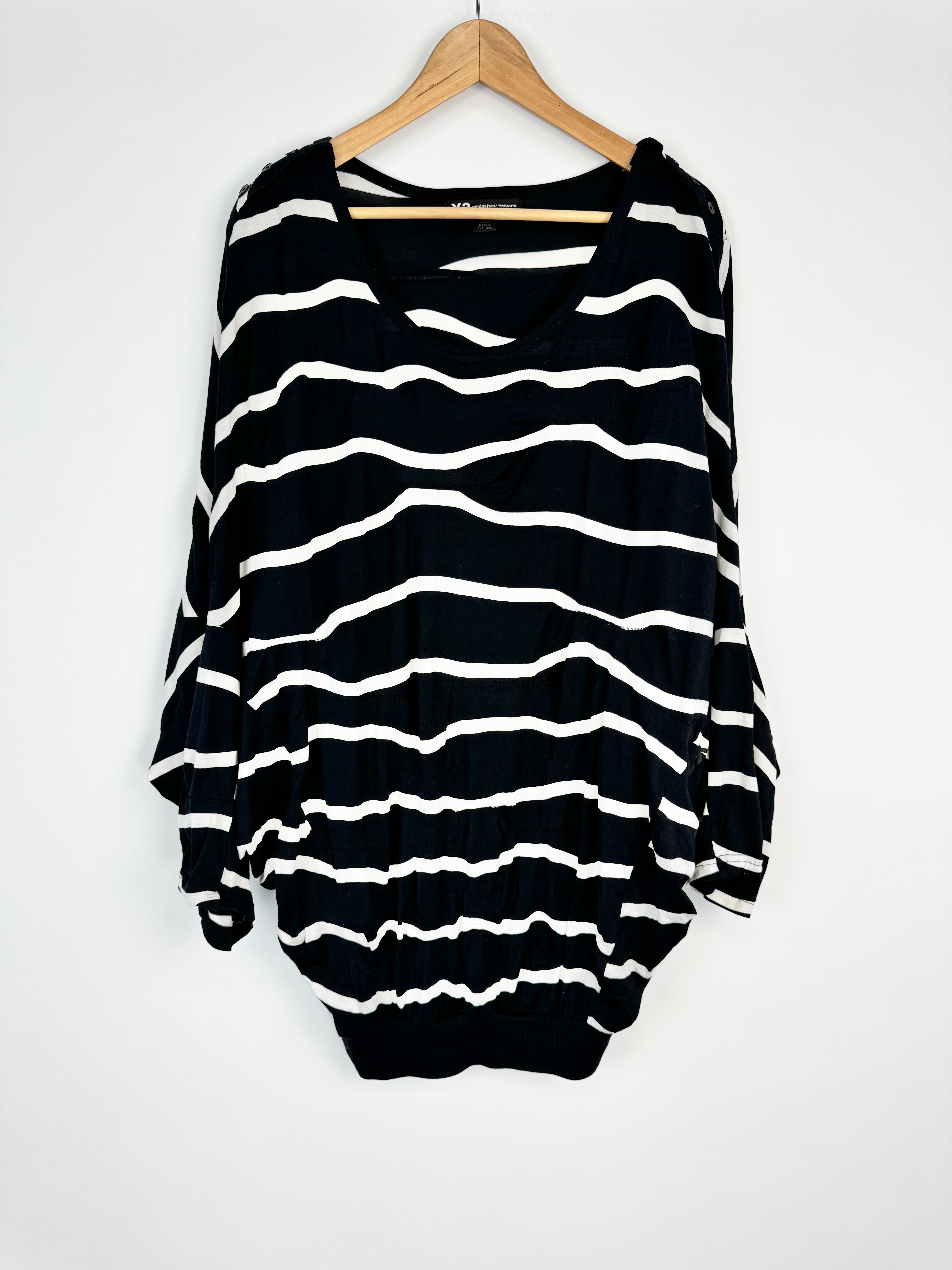 Y-3 by Yohji Yamamoto Black & White Squiggle Pattern Dolman Sleeve Top - AU8/10