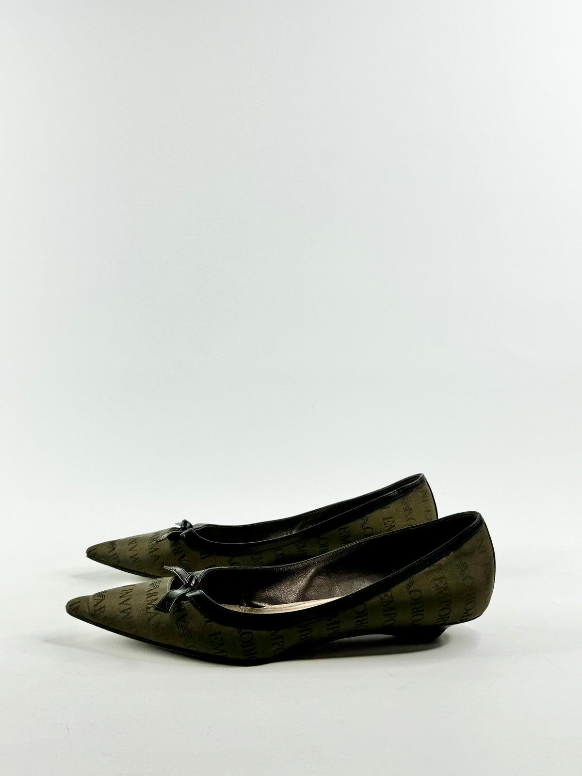 Emporio Armani Olive Green Logo Pattern Ballet Flats - EU38