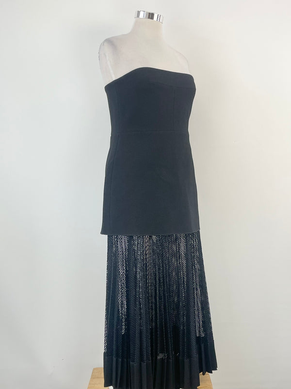 Dion Lee Black Mesh-Pleat Strapless Dress - AU14