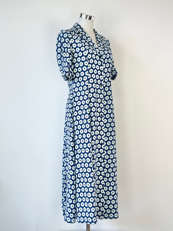 Diane von Furstenberg Blue Lily Florals Button Up Dress - AU8