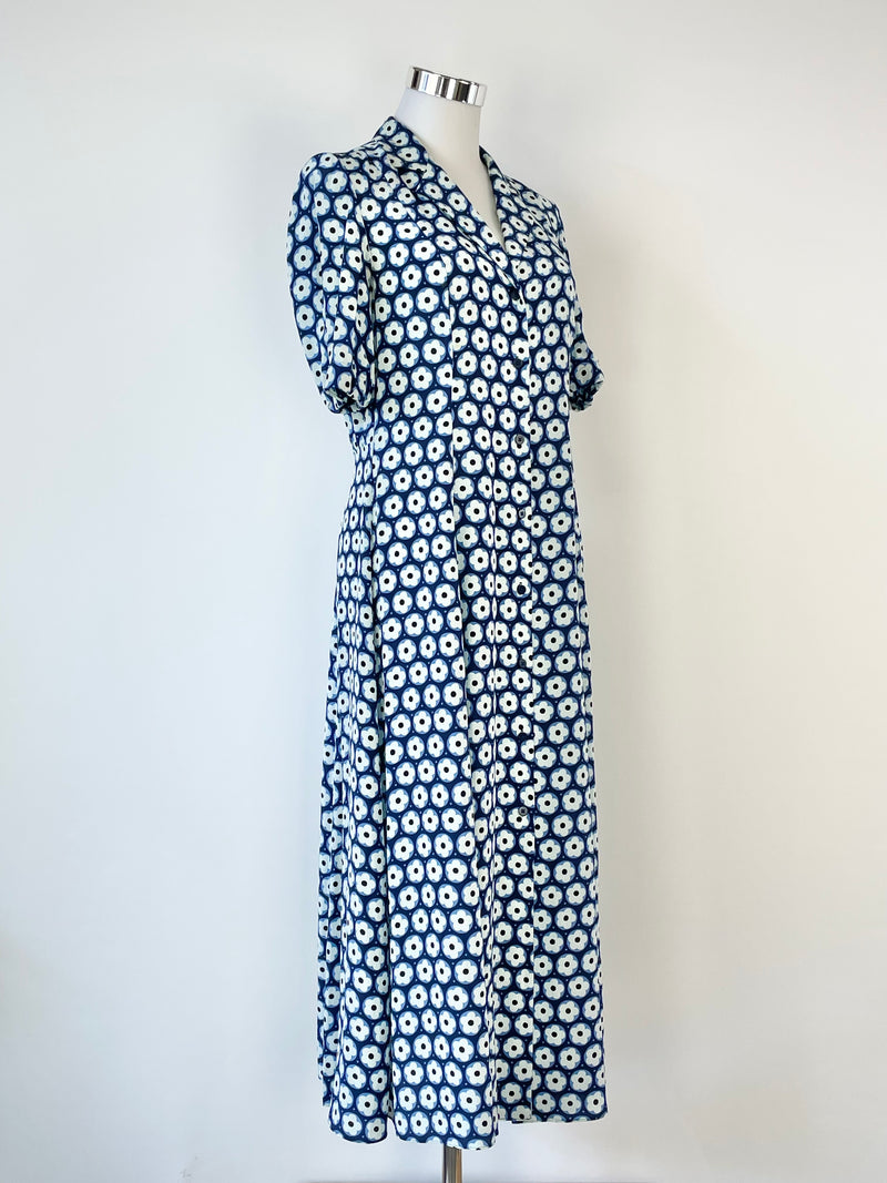 Diane von Furstenberg Blue Lily Florals Button Up Dress - AU8