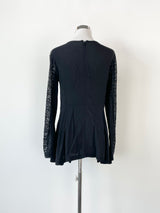 Pinko Black Lace Paneled Sleeve Peplum Top - AU12