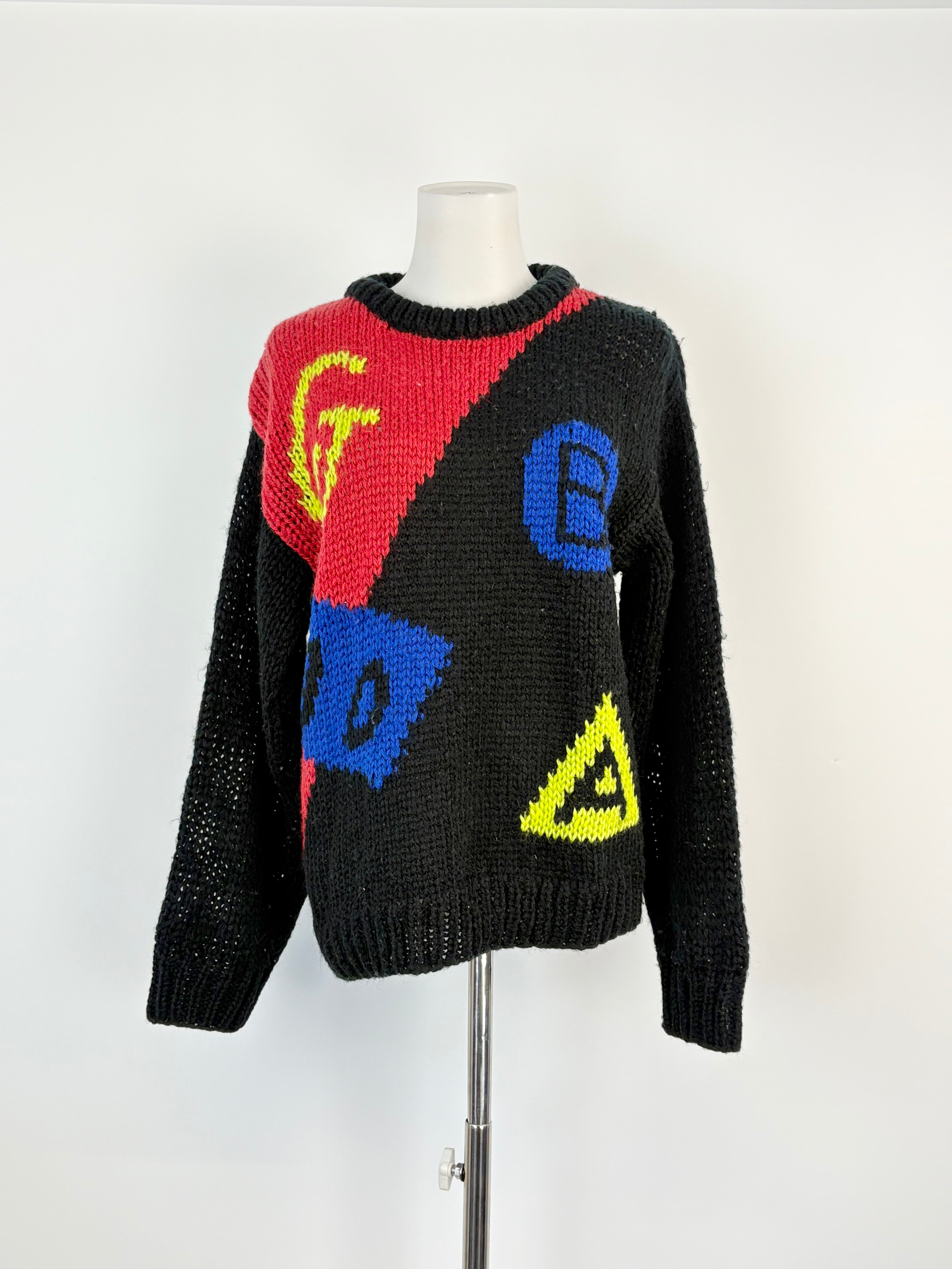 R-Jay Honey Vintage Hand-Knitted Black Wool Sweater - AU10
