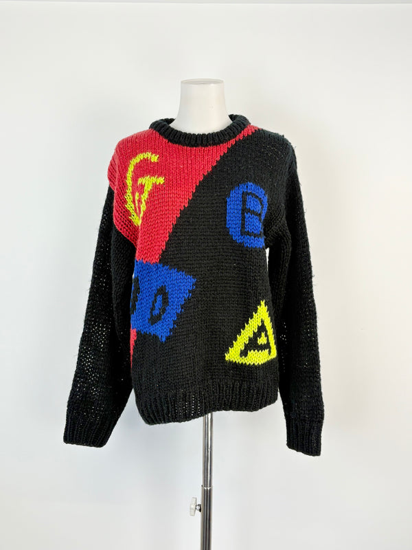 R-Jay Honey Vintage Hand-Knitted Black Wool Sweater - AU10
