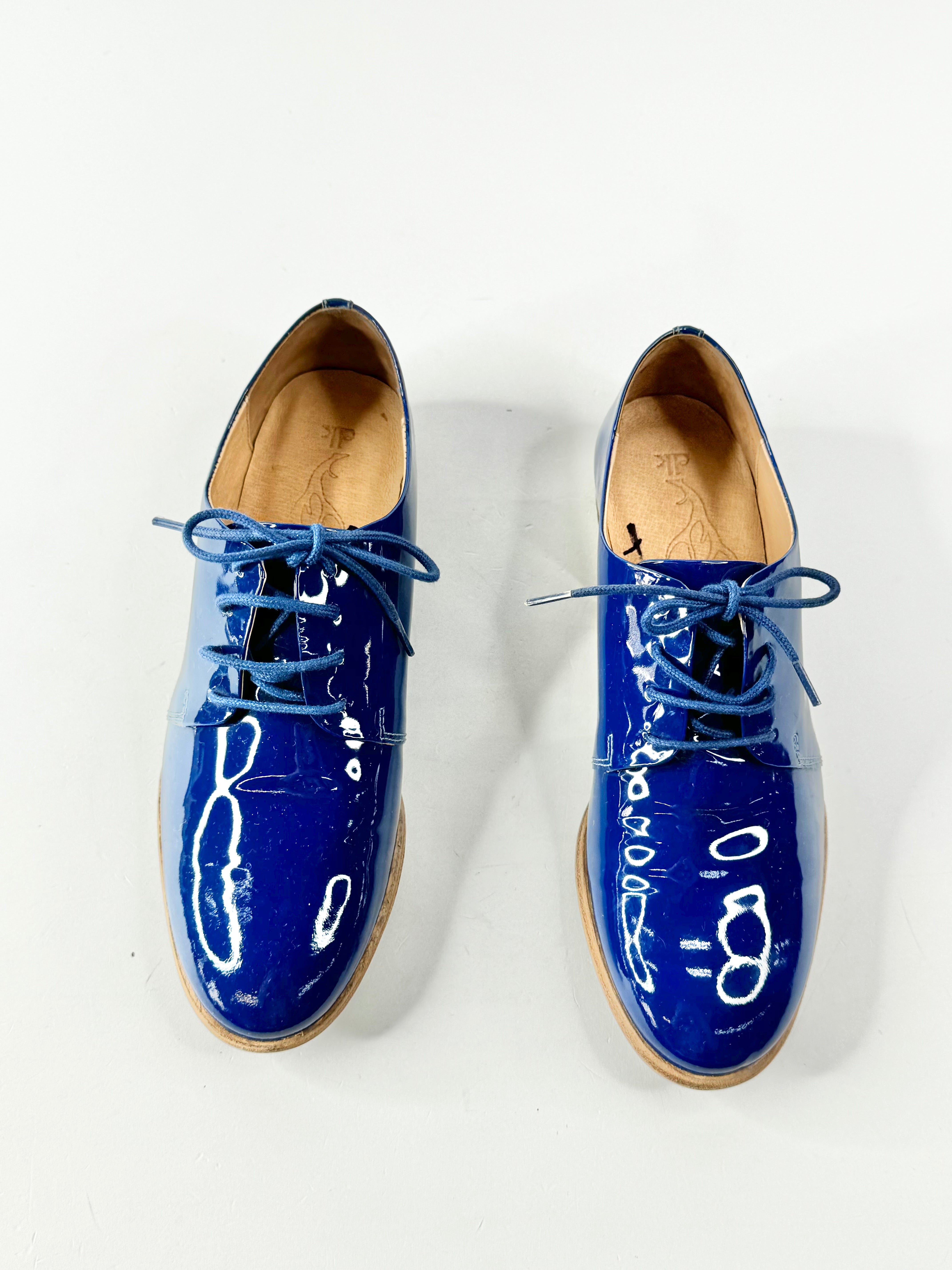 Elk Prussian Blue Patent Leather Lace Ups - EU36