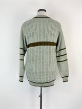 Hand-Made Wool Knit Sage Striped Sweater - AU12