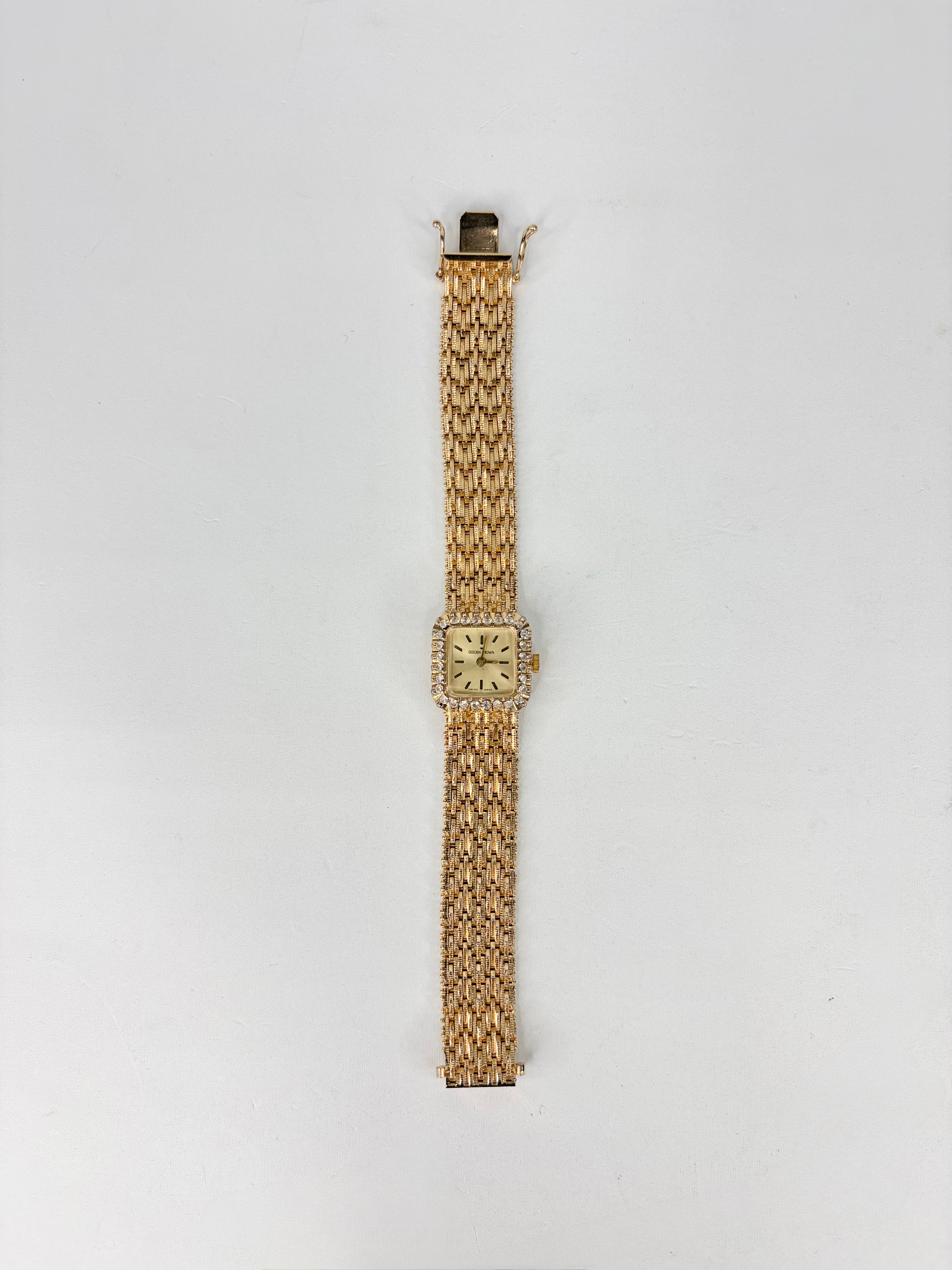 Vintage Gold Crown Gold Toned Crystal Studded Watch