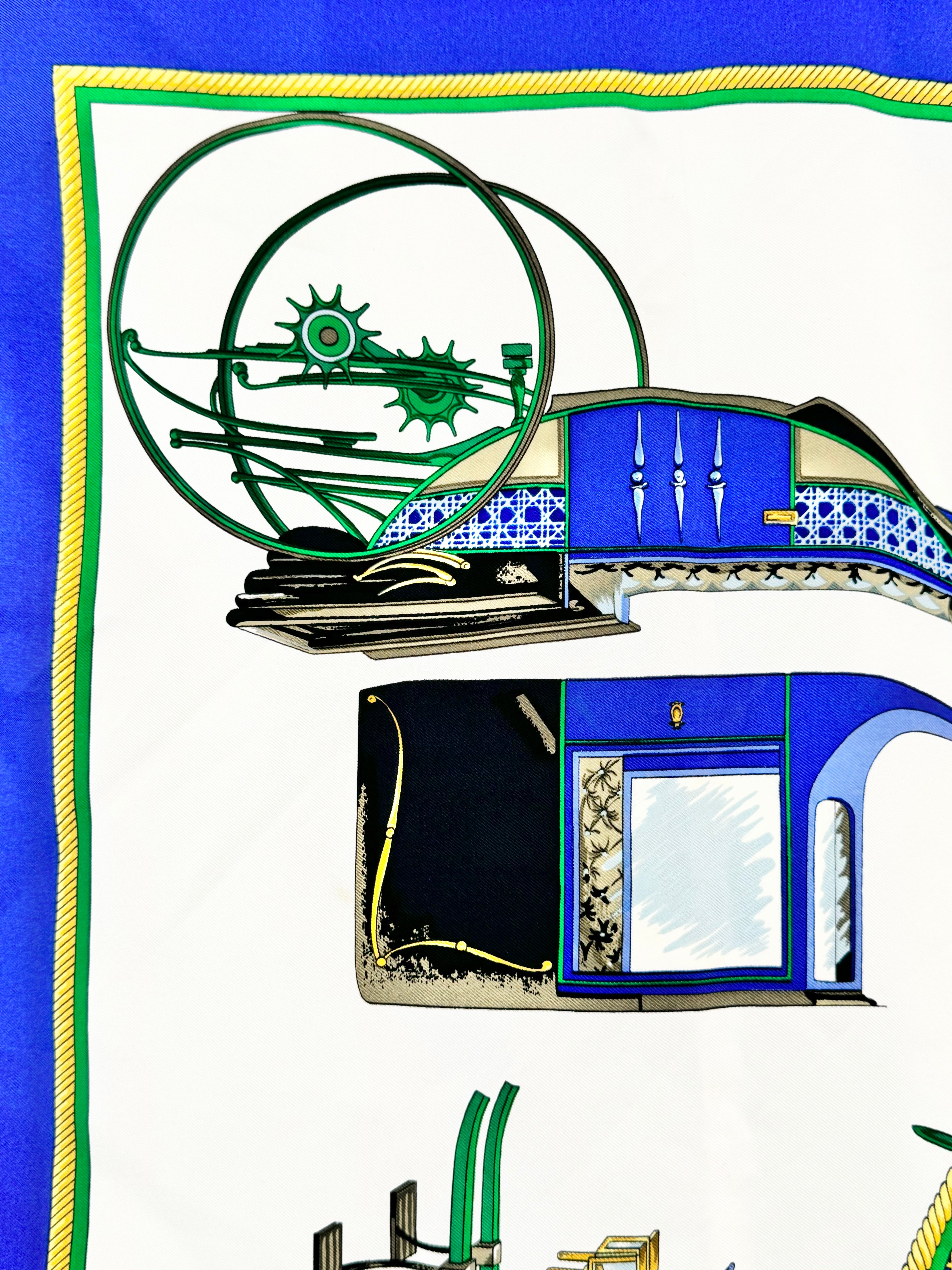 Hermès Scarf Carré ‘les voitures à transformation’ Blue Silk Scarf