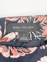 Ann Taylor Navy Blue Floral Two-Piece Blazer & Skirt Set - AU8