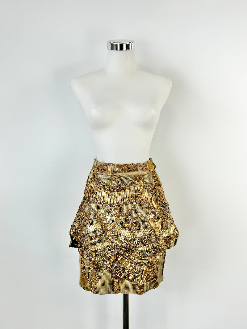 Asilio Metallic Gold 'Grand Stand' Lace Miniskirt - AU6/8