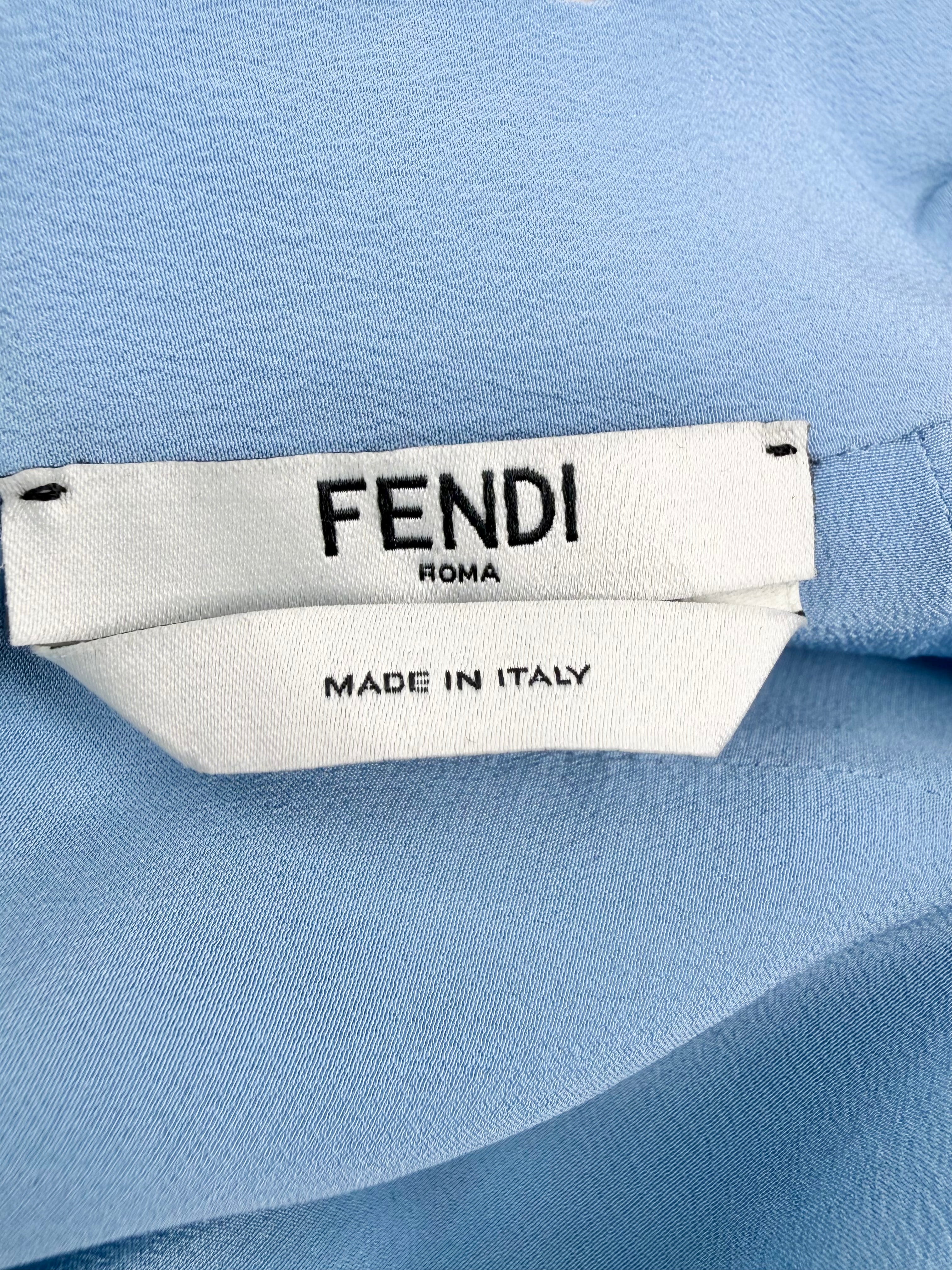 Fendi Sky Blue & Cream Silk Layered Pussy Bow Dress - AU6/8