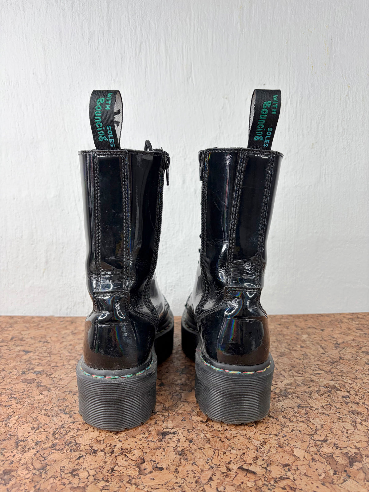 Dr. Martens Jadon Hi Rainbow Black Patent Boots - EU39