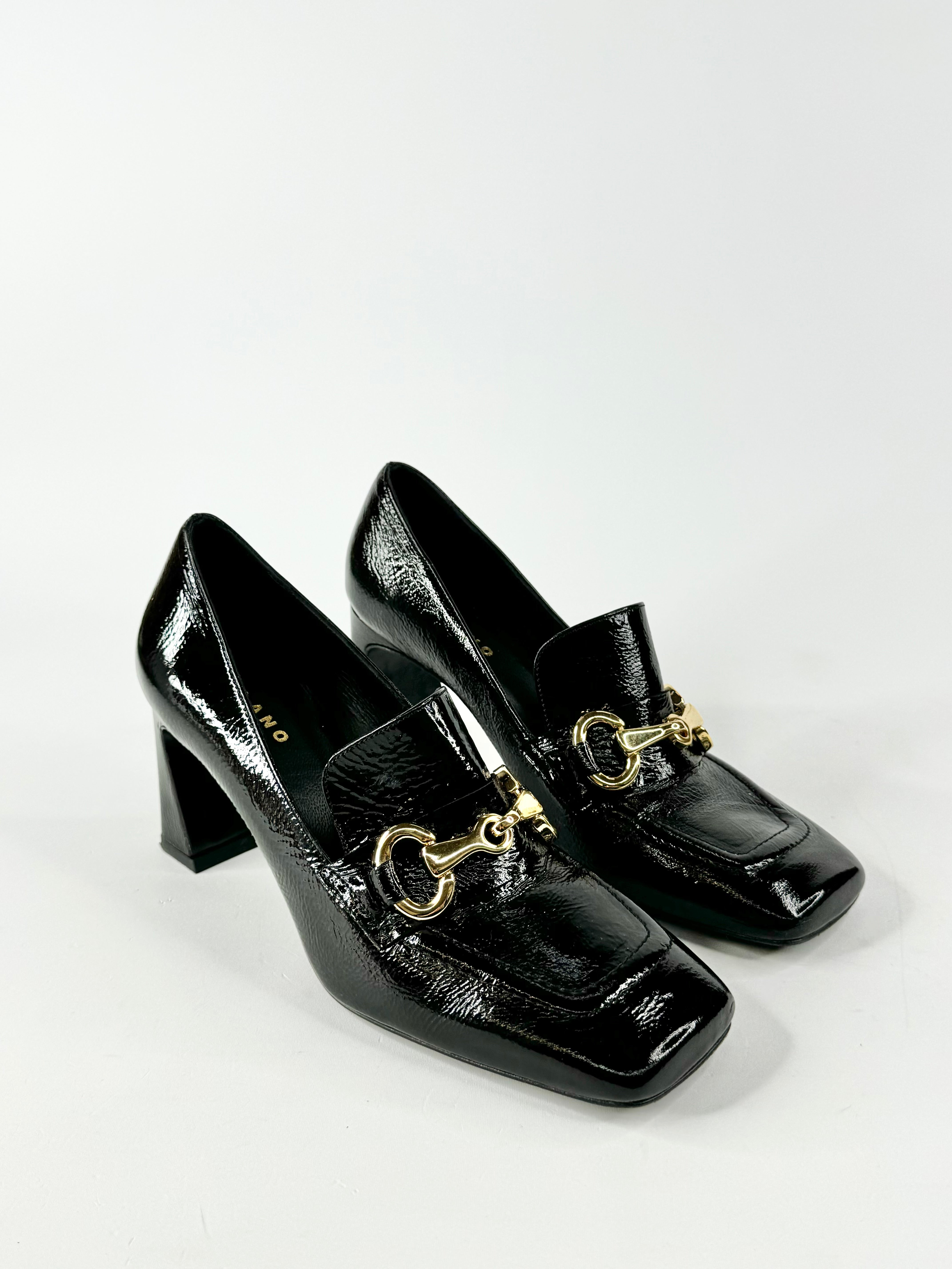 Milano Black Patent Leather Heeled Loafers - EU37.5