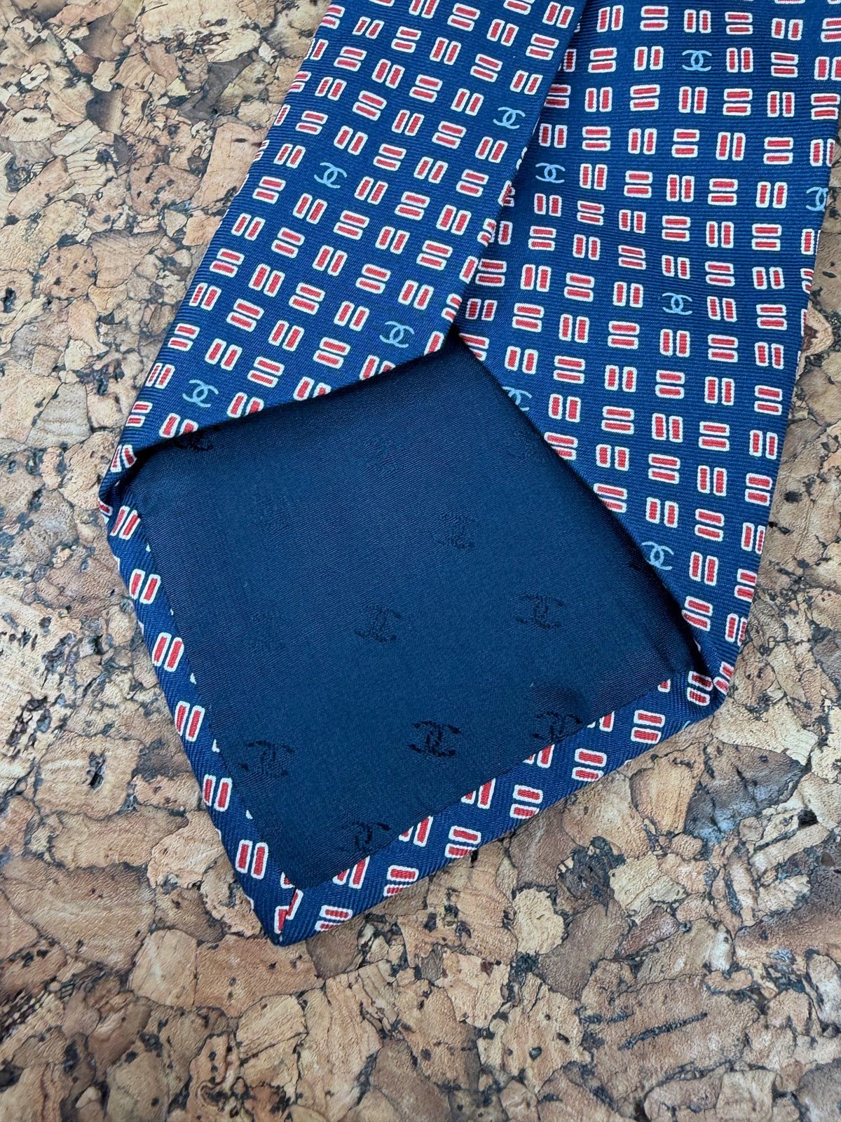Chanel Navy & Red Patterned Silk Tie